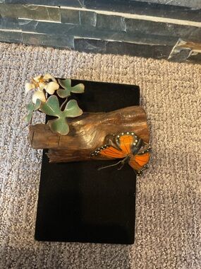 Vintage Driftwood with metal enamel flowers & butterfly